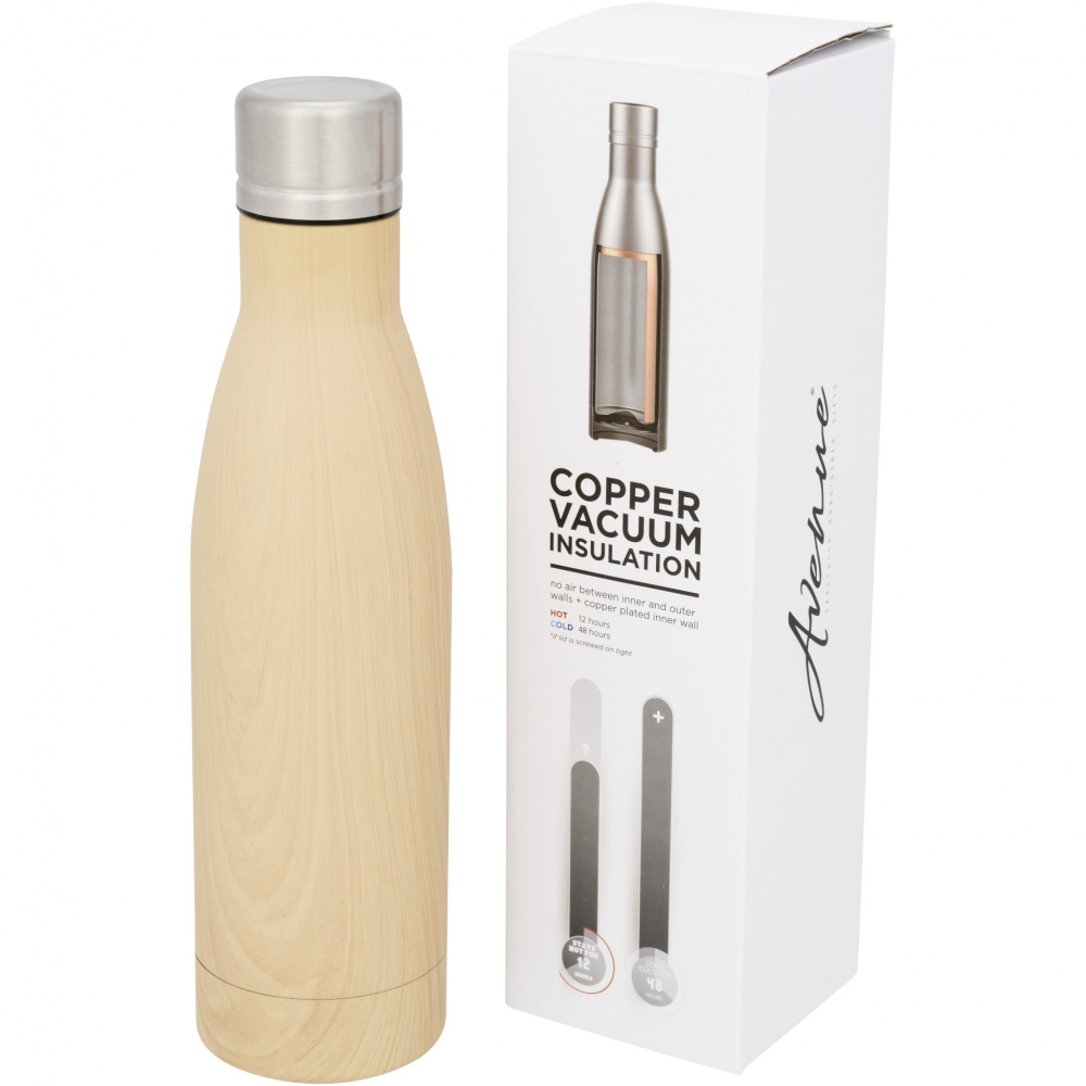 Logotrade Logogeschenke das Foto: Vasa Kupfer-Vakuum Isolierflasche in Holzoptik, 500 ml