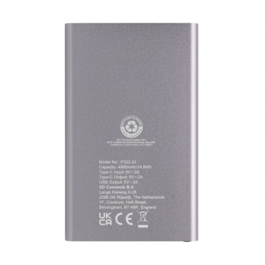 Logotrade Werbegeschenke das Foto: 4.000mAh Type-C Powerbank aus RCS recyeltem ABS & Aluminium