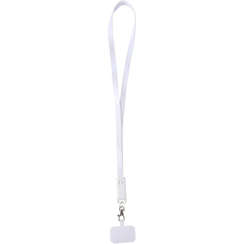 Logotrade werbemittel das Foto: Franz 5 in 1 Lanyard Kabel aus recyceltem Kunststoff für Smartphones mit integrierter Datensynchronisierung und 65 W Schnellladefunktion