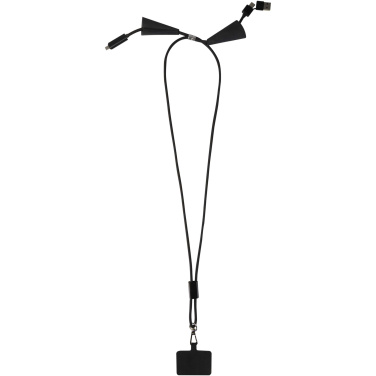 Logotrade werbemittel das Foto: Funi 5 in 1 Lanyard Kabel aus recyceltem Kunststoff für Smartphones mit integrierter Datensynchronisierung und 100 W Schnellladefunktion
