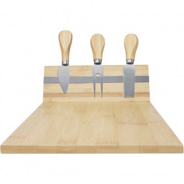 Logo trade corporate gifts image of: Mancheg bamboo magnetic cheese board and tools