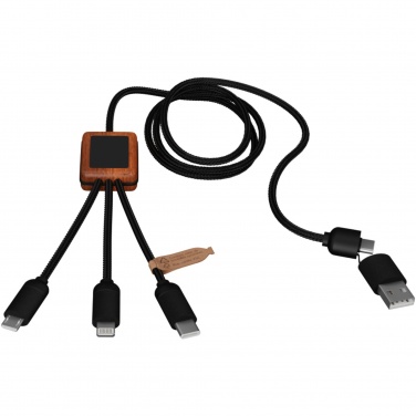 Logo trade promotional item photo of: SCX.design C38 5-in-1 rPET light-up logo charging cable with squared wooden casing