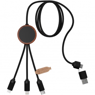Logotrade promotional giveaways photo of: SCX.design C37 5-in-1 rPET light-up logo charging cable with round wooden casing