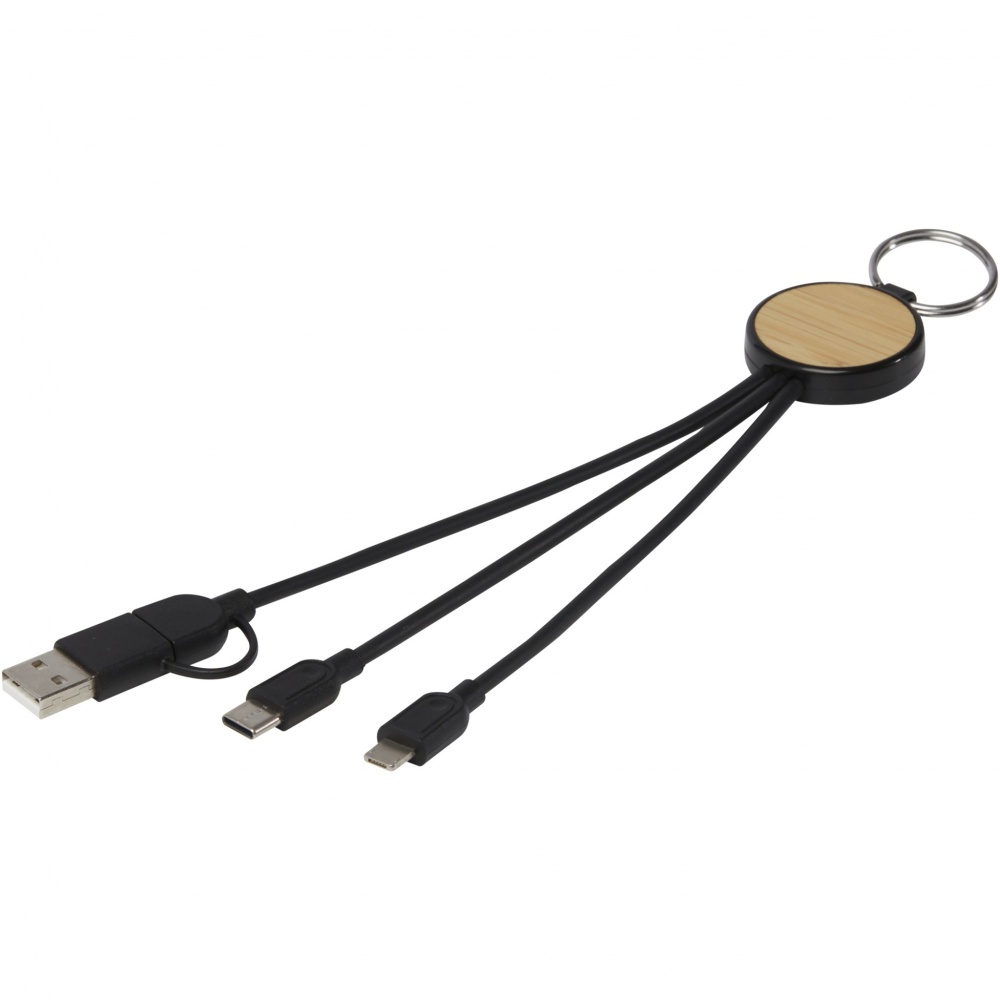 Logo trade corporate gifts picture of: Tecta 6-in-1 recycled plastic/bamboo charging cable with keyring