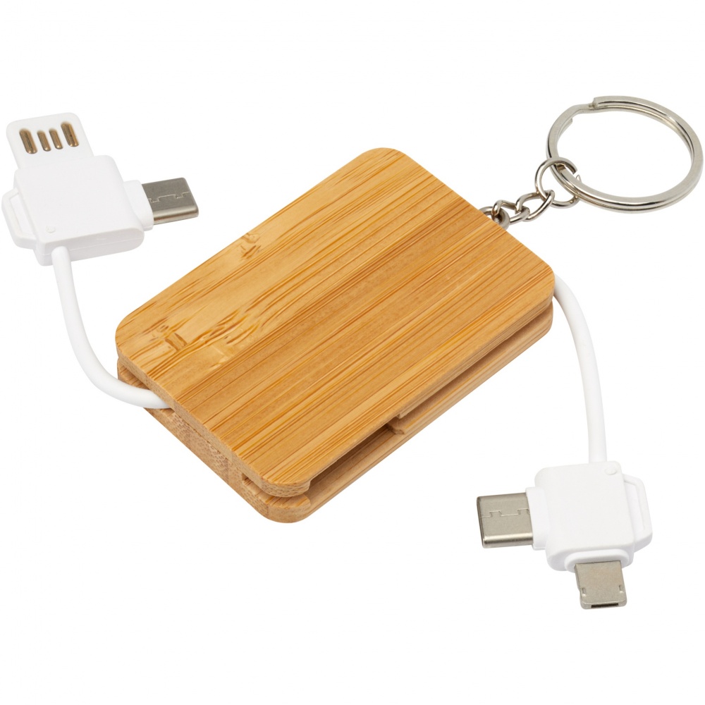 Logotrade promotional merchandise picture of: Reel 6-in-1 retractable bamboo key ring charging cable