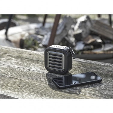 Logo trade promotional giveaways image of: Solo 3W IPX5 RCS recycled plastic solar Bluetooth® speaker with carabiner 