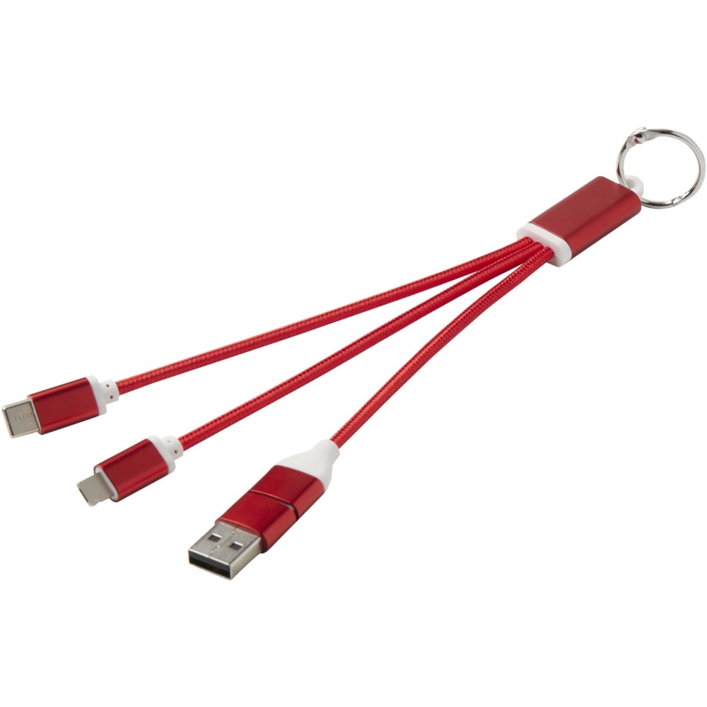 Logo trade promotional giveaways picture of: Metal 4-in-1 recycled aluminium charging cable with keychain
