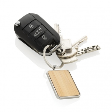 Logo trade advertising product photo of: RCS recycled zinc alloy rectangle keychain with bamboo