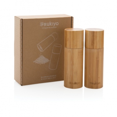 Logo trade promotional gifts image of: Ukiyo bamboo salt and pepper mill set