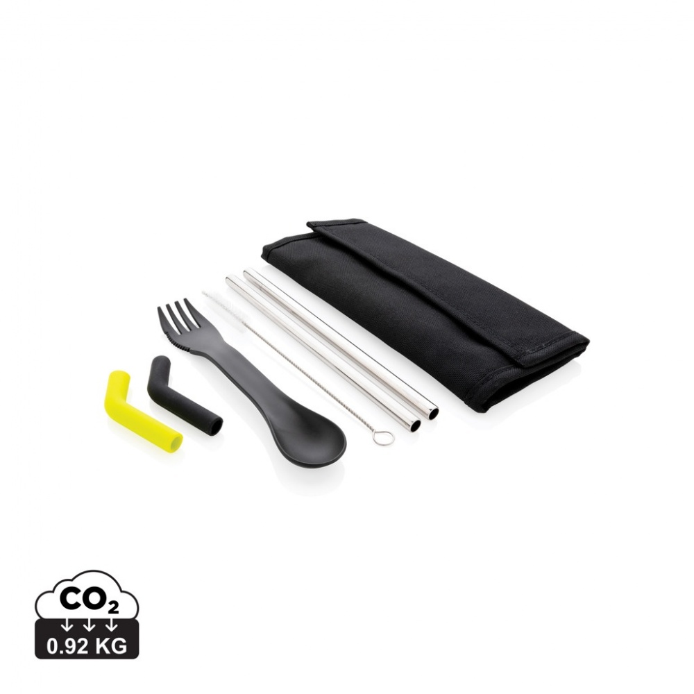 Logotrade promotional item image of: Tierra 2pcs straw and cutlery set in pouch