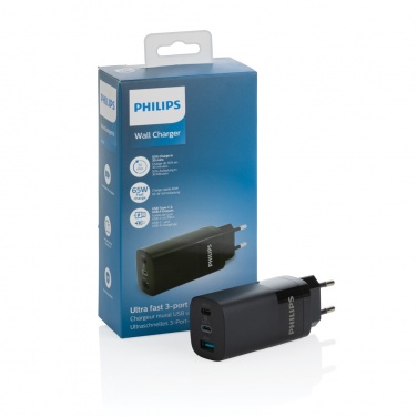 Logo trade advertising products image of: Philips 65W ultra fast PD 3-port USB wall charger
