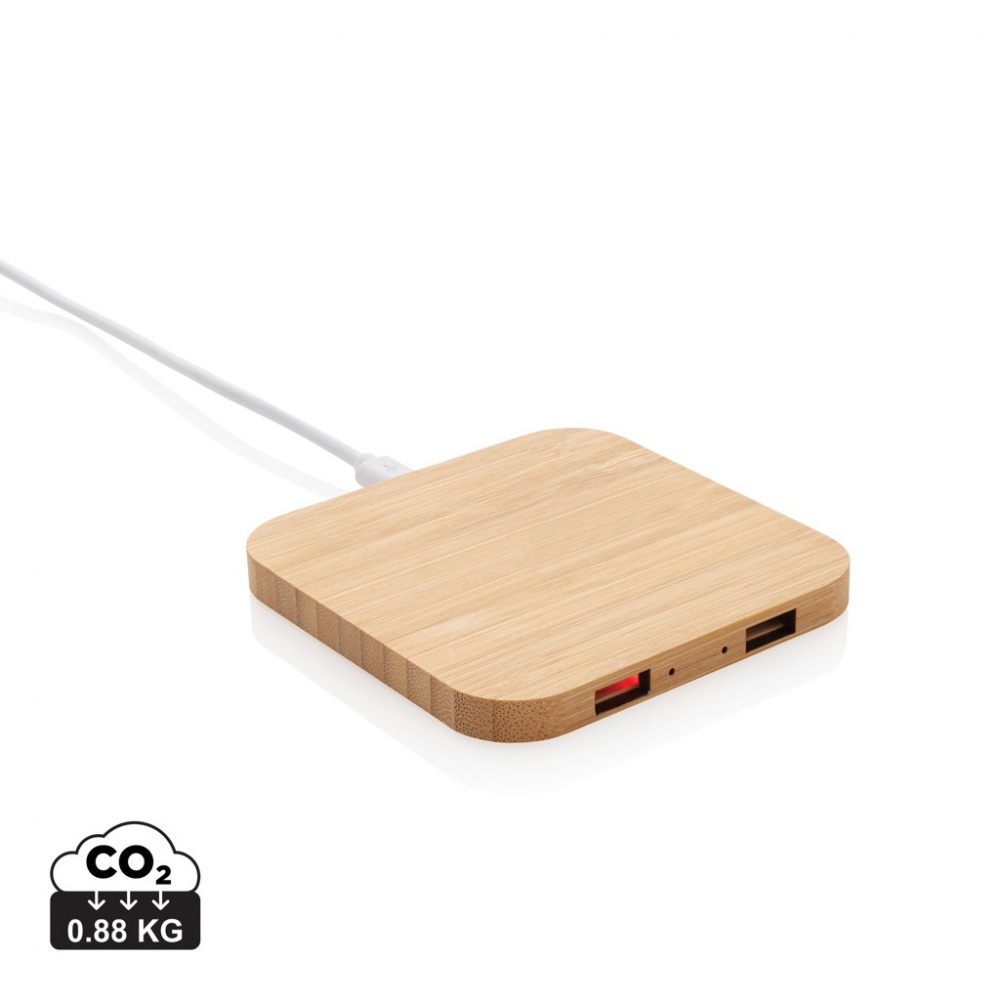 Logotrade promotional gift image of: Bamboo 5W wireless charger with USB