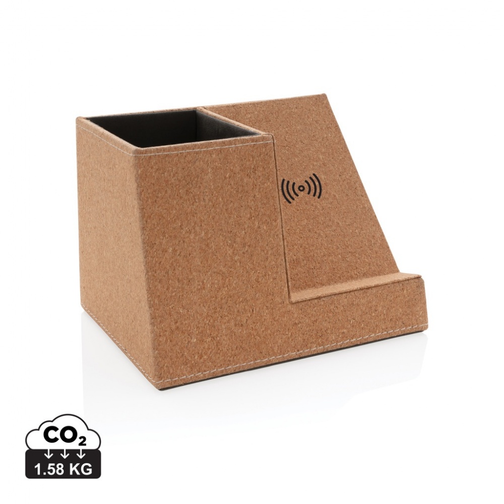 Logotrade promotional items photo of: Cork pen holder and 5W wireless charger