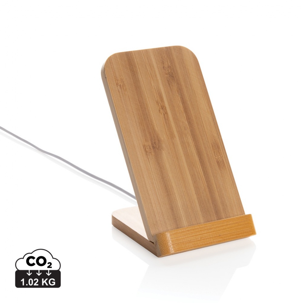Logo trade promotional merchandise image of: Bamboo 5W wireless charging stand