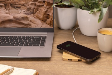Logo trade corporate gift photo of: Bamboo 10W wireless charger with USB