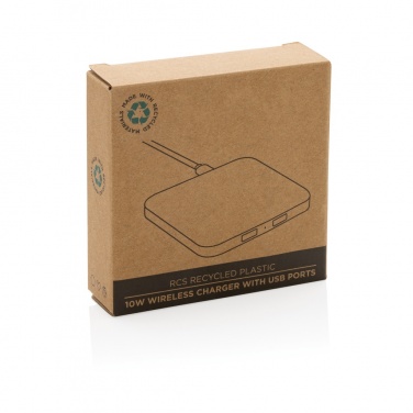 Logo trade business gift photo of: RCS recycled plastic 10W Wireless charger with USB Ports