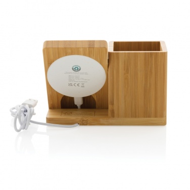 Logo trade promotional giveaways image of: Calgary bamboo 10W wireless charger