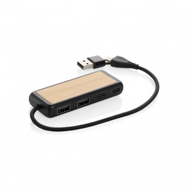 Logo trade promotional items picture of: Link RCS recycled plastic and bamboo dual Input USB hub