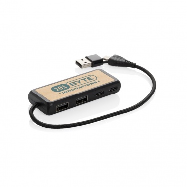 Logo trade promotional items picture of: Link RCS recycled plastic and bamboo dual Input USB hub