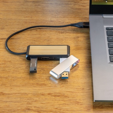 Logo trade promotional product photo of: Link RCS recycled plastic and bamboo dual Input USB hub