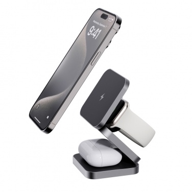 Logo trade corporate gift photo of: Terra RCS recycled aluminum foldable 3 in 1 15W charger