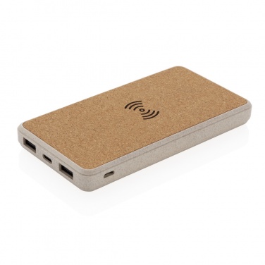 Logotrade promotional merchandise photo of: Cork and Wheat Straw 8.000 mAh 5W wireless powerbank