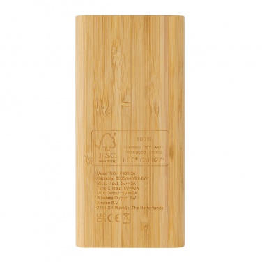 Logotrade advertising products photo of: Bamboo 8.000 mAh 5W wireless powerbank