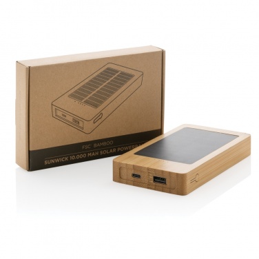 Logo trade promotional merchandise image of: Sunwick 10.000 mAh Bamboo solar powerbank