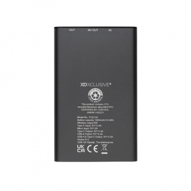 Logo trade advertising products image of: Terra RCS recycled aluminium 5000 mAh powerbank 5W wireless