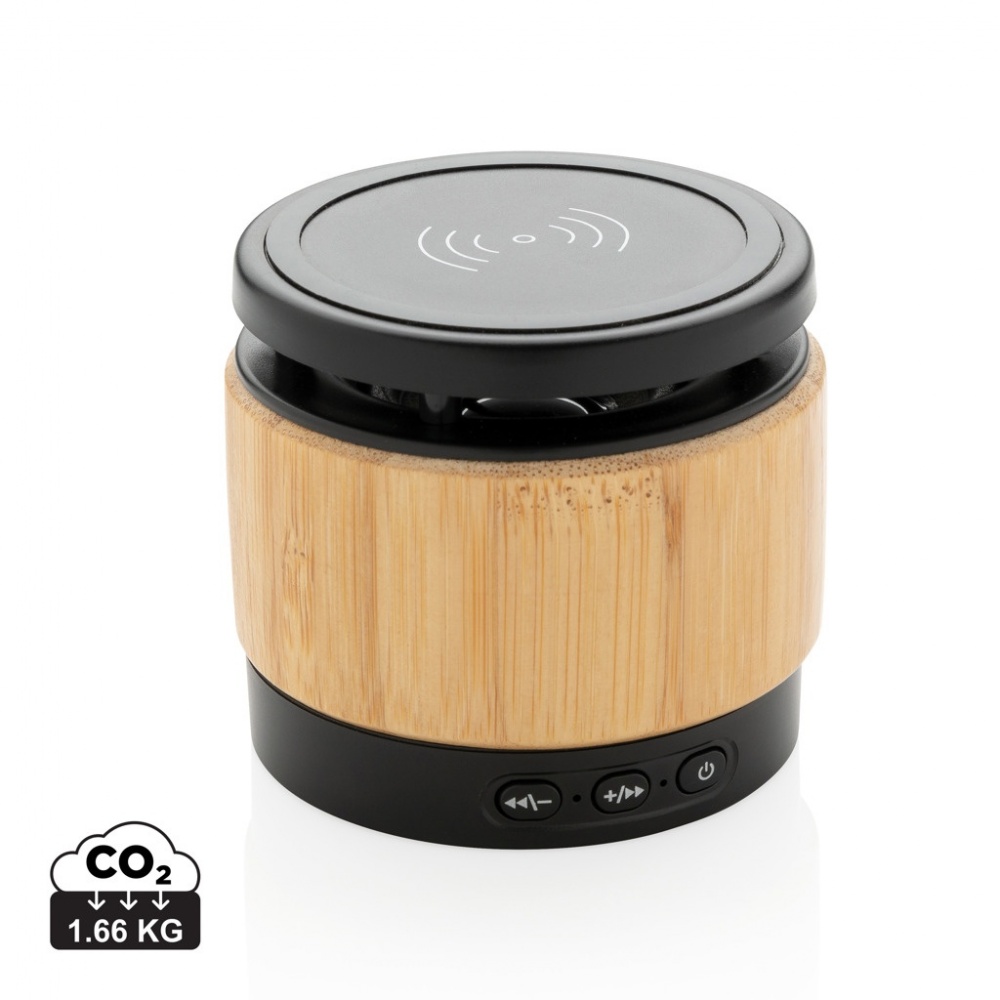 Logotrade promotional product image of: Bamboo wireless charger speaker