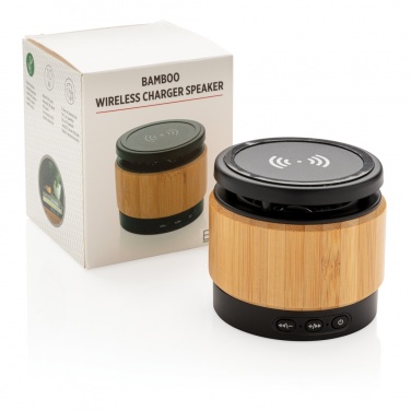 Logotrade promotional item picture of: Bamboo wireless charger speaker