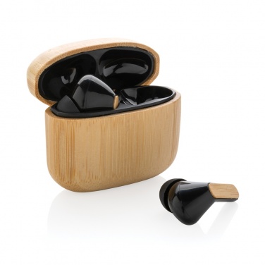 Logo trade promotional merchandise photo of: Bamboo TWS earbuds with RCS recycled plastic