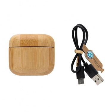 Logo trade promotional item photo of: Bamboo TWS earbuds with RCS recycled plastic