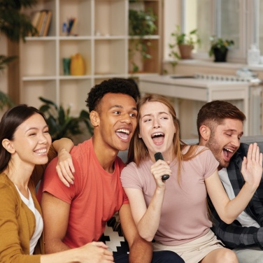 Logo trade advertising products picture of: Singvibe RCS recycled plastic karaoke set with double mic