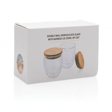 Logo trade promotional product photo of: Double wall borosilicate glass with bamboo lid 250ml 2pc set