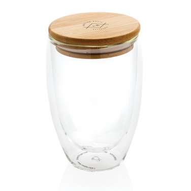 Logo trade promotional merchandise picture of: Double wall borosilicate glass with bamboo lid 350ml