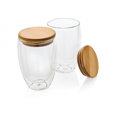 Logotrade promotional product picture of: Double wall borosilicate glass with bamboo lid 350ml 2pc set