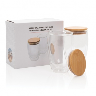 Logotrade promotional item picture of: Double wall borosilicate glass with bamboo lid 350ml 2pc set