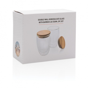 Logo trade promotional products picture of: Double wall borosilicate glass with bamboo lid 350ml 2pc set