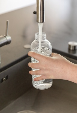 Logo trade promotional giveaways image of: Leakproof water bottle with metallic lid