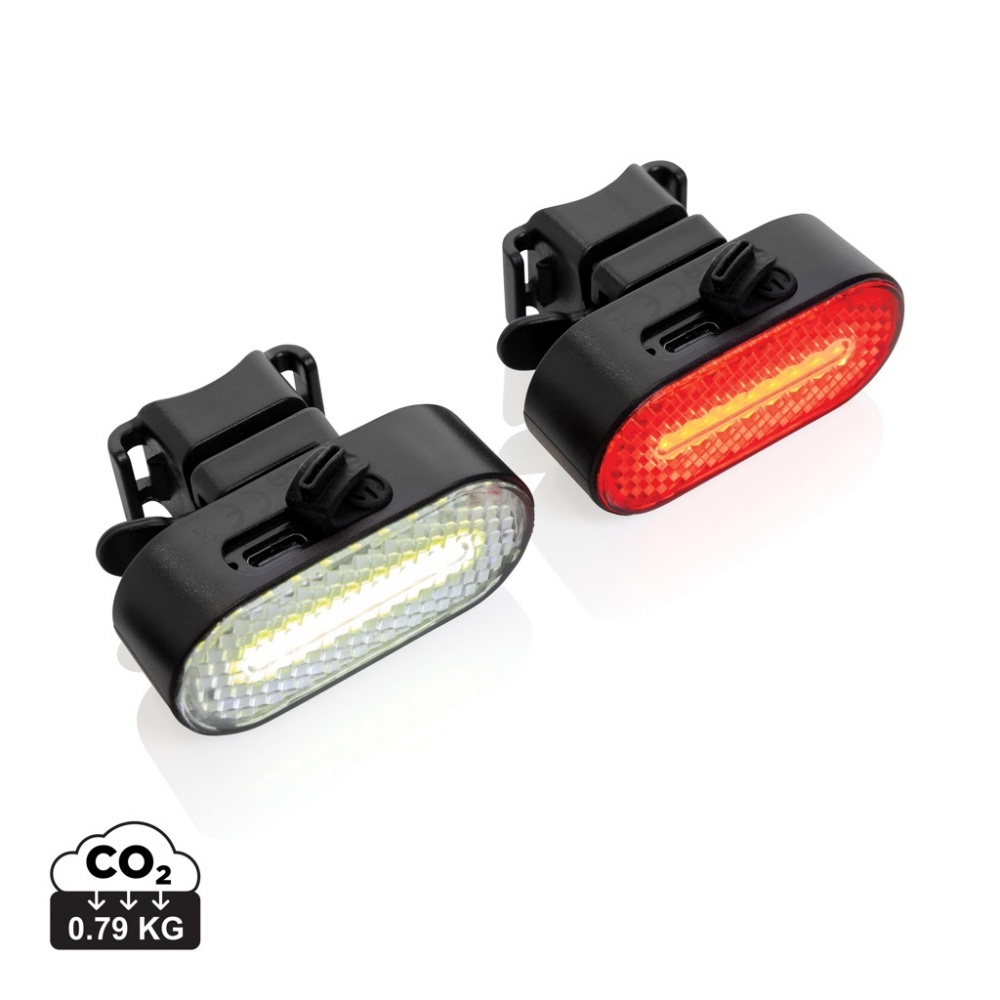 Logo trade promotional merchandise image of: Lumino RCS recycled plastic USB re-chargeable bike light set