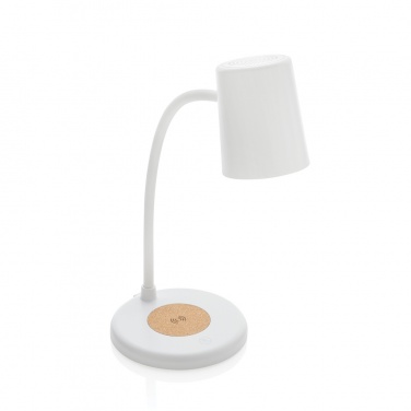 Logo trade promotional gifts image of: Zenara RCS recycled plastic and cork 15W wireless desk lamp
