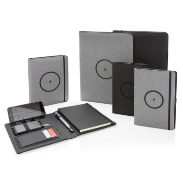 Logo trade promotional merchandise picture of: Air 5W wireless charging portfolio A4 w/ 5000 mAh powerbank