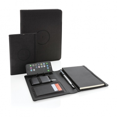 Logo trade business gifts image of: Air 5W wireless charging portfolio A4 w/ 5000 mAh powerbank