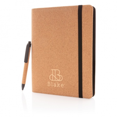 Logo trade promotional items image of: Deluxe cork portfolio A5 with pen