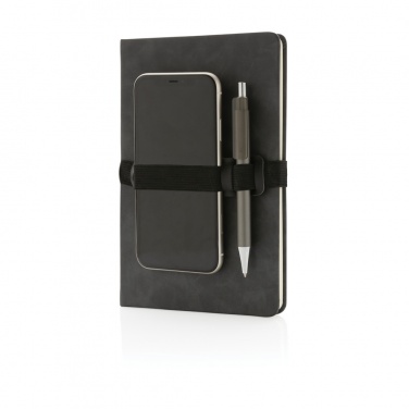 Logo trade advertising products image of: Deluxe hardcover PU notebook A5 with phone and pen holder