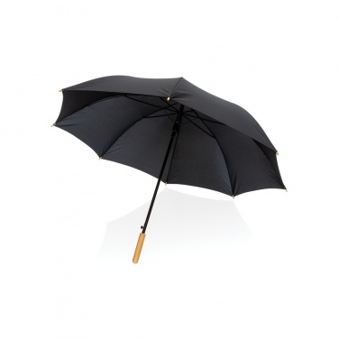 Logo trade business gifts image of: 27" Impact AWARE™ RPET 190T auto open bamboo umbrella