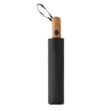Logotrade promotional giveaway picture of: Kaycey 21" AWARE™ RPET Acacia wood mini auto open umbrella