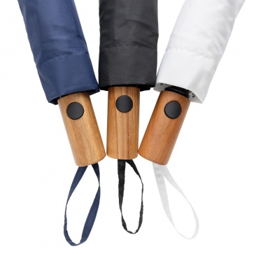 Logo trade promotional gifts picture of: Kaycey 21" AWARE™ RPET Acacia wood mini auto open umbrella