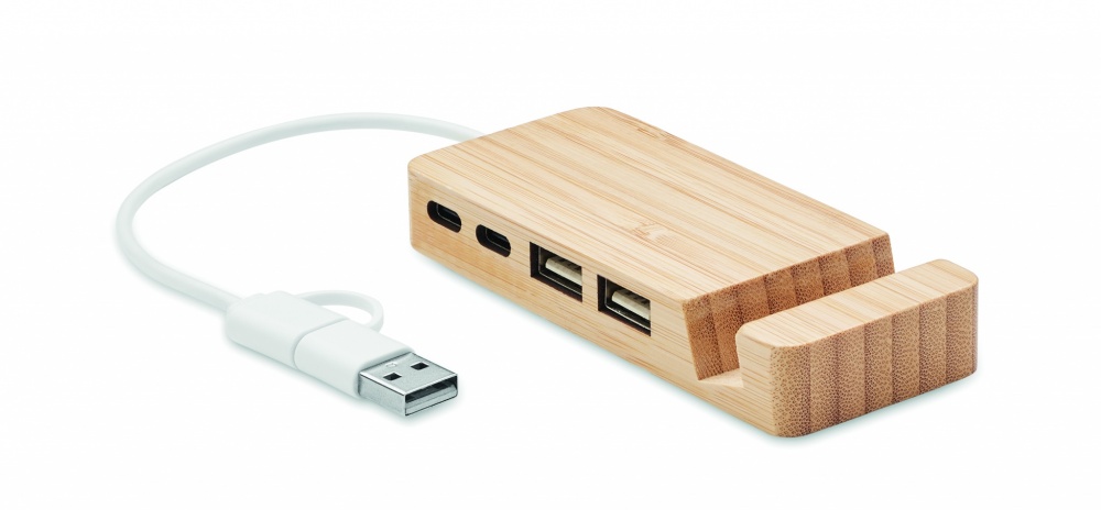 Logo trade business gift photo of: Bamboo USB 4 ports hub